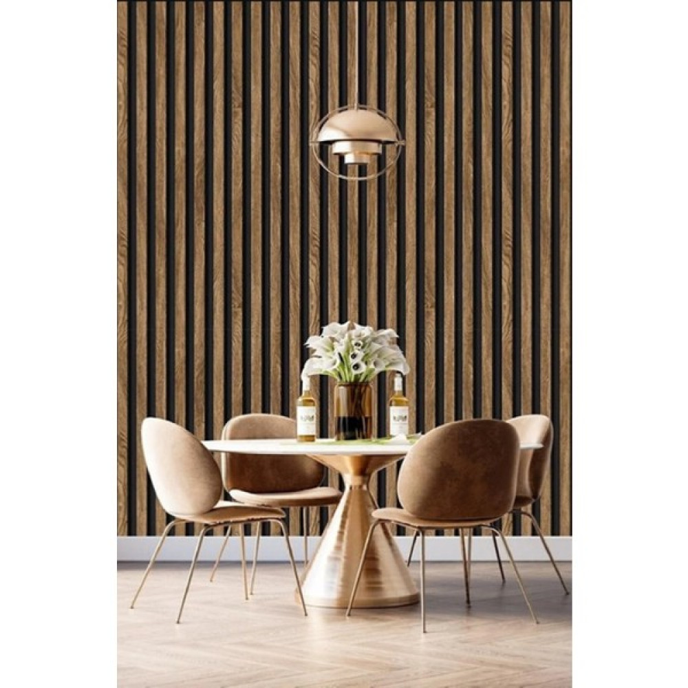 BienHome 2689 Lambri Panel Ahşap Duvar Çıtası Desenli Vinil Duvar Kağıdı 5,30 M² - Gri - 53 x 1000 cm Duvar Kağıdı Fiyatı