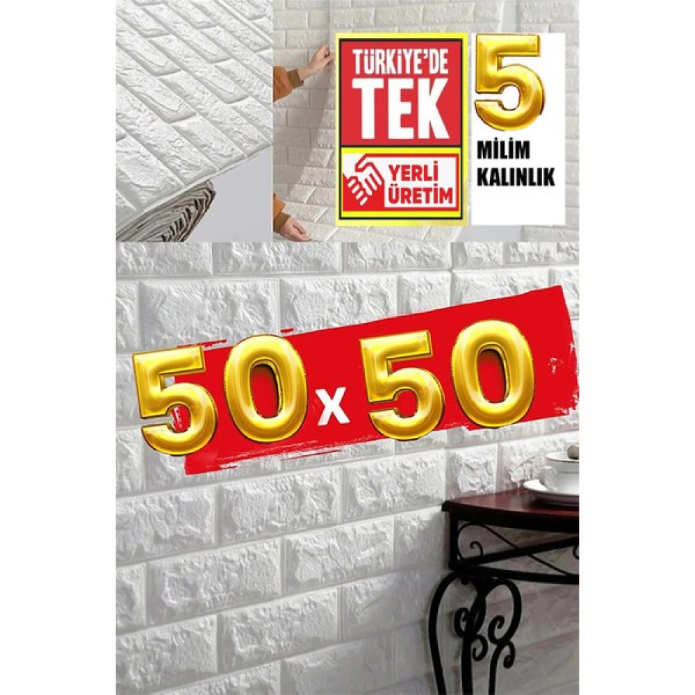 BienHome 50 x 50 cm 0,27 M² Kendinden Yapışkanlı Duvar Kağıdı Esnek Köpük Paneli 3D Boyutlu Tuğla Desen Beyaz Duvar Kağıdı Fiyatı