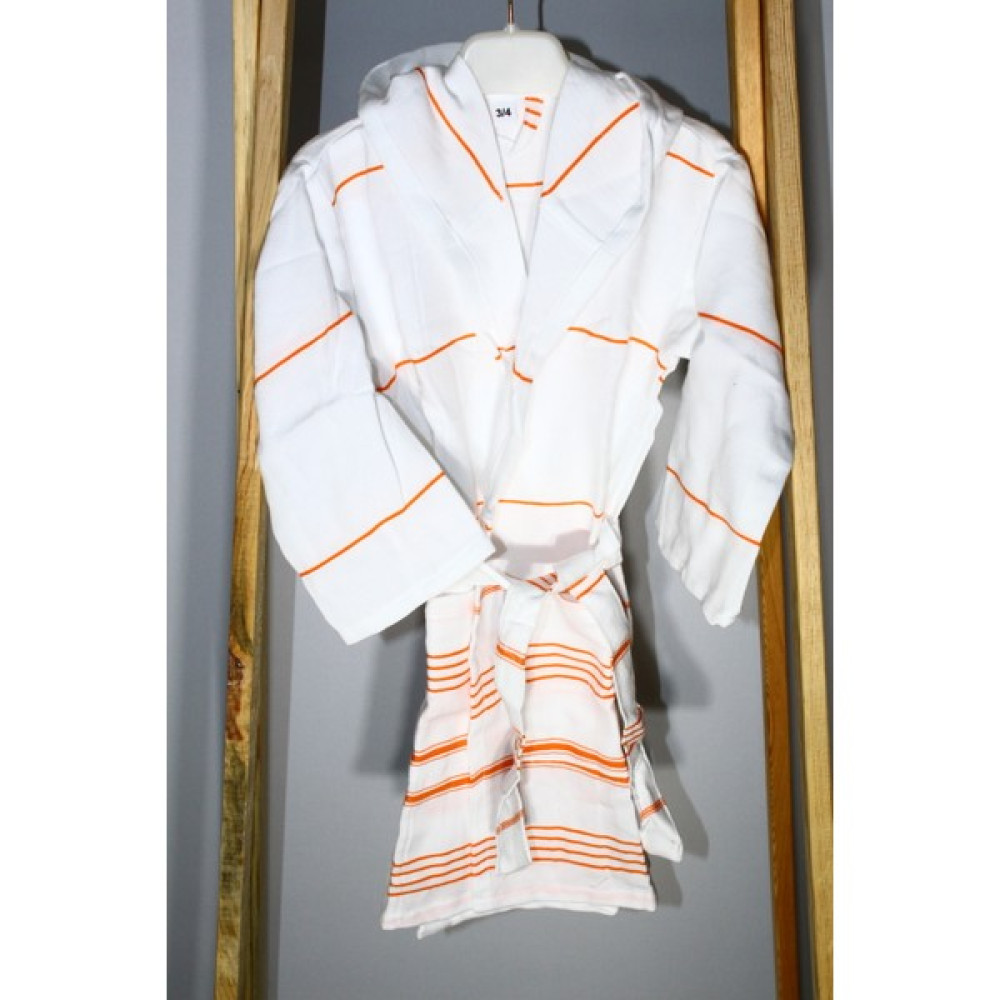 Bies Living Collection Meady 3-4 Yaş %100 Pamuk Çocuk Bornoz Kapşonlu Peştemal Bornoz - 3 - 4 Yaş - Turuncu - Beyaz Bornoz Fiyatı