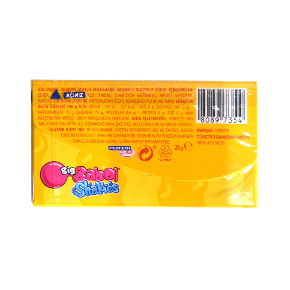 Big Babol Cüzdan Shakıes Muz Milkshake 26 gr x 18'li