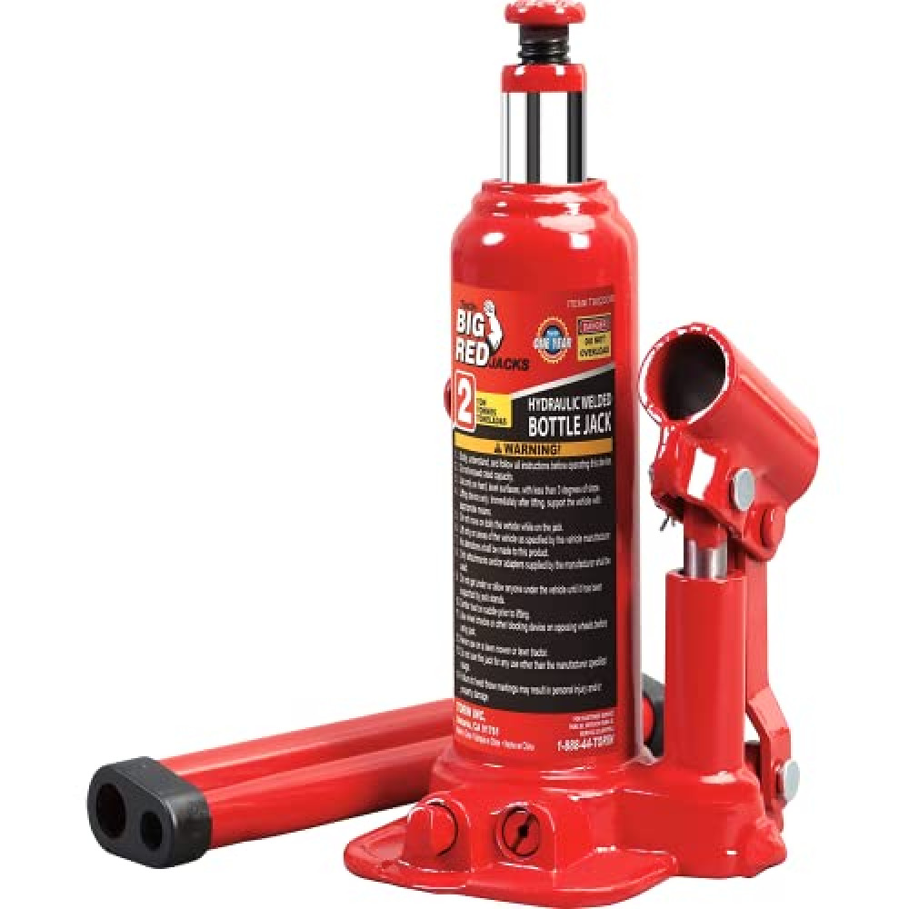 BIG RED T90203B Torin Hydraulic Welded Bottle Jack, 2 Ton (4,000 lb) Capacity, Red