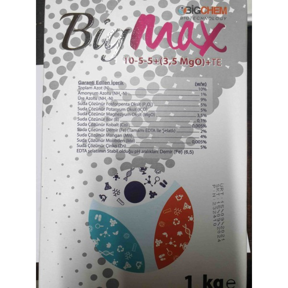 Bigchem Big Max 10-5-5+3,5 Mgo+Te 1 kg Yaprak ve Damlama Sulama Gübresi Oto Boyaları Fiyatı