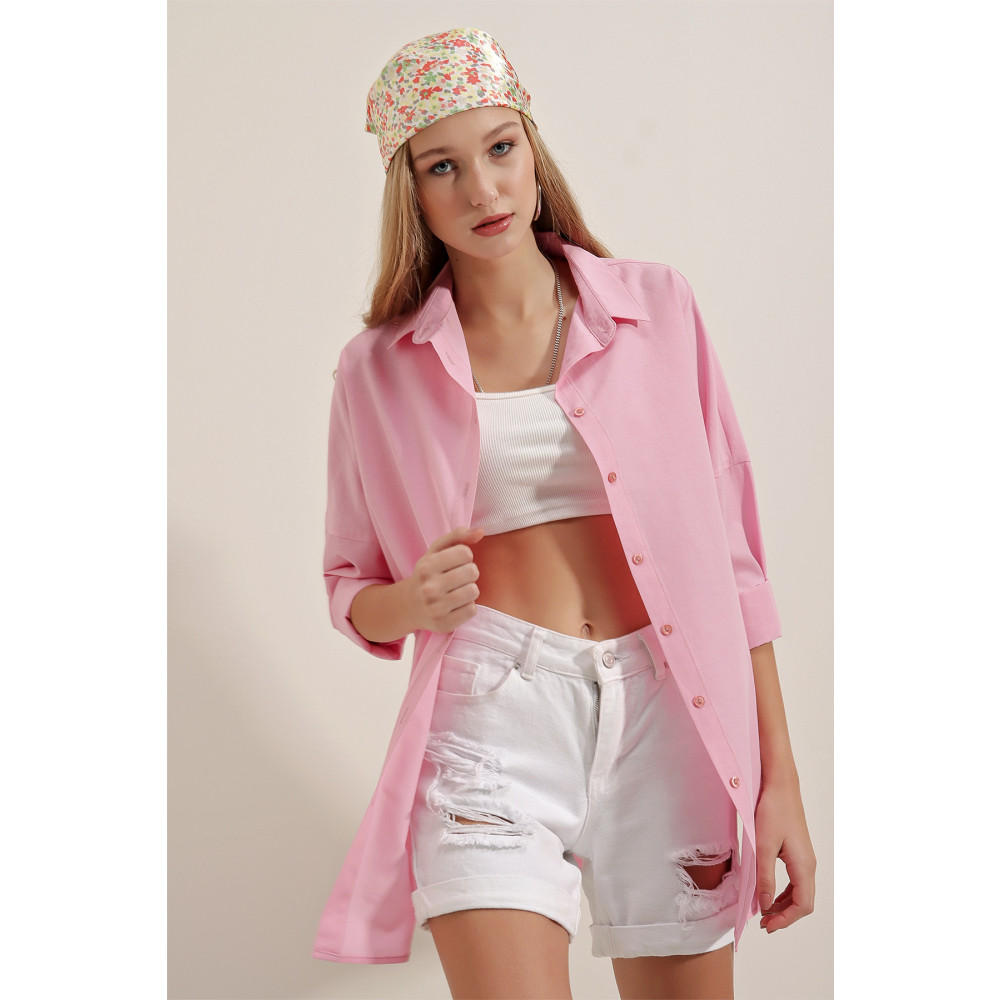 Bigdart 3900 Oversize Uzun Basic Gömlek - Pembe 36 Beden Kadın Gömlek Fiyatı