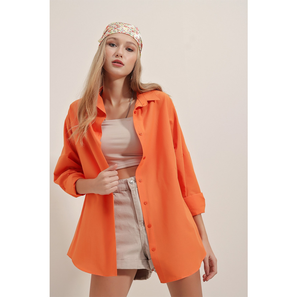 Bigdart 3900 Oversize Uzun Basic Gömlek - Turuncu 42 Beden Kadın Gömlek Fiyatı