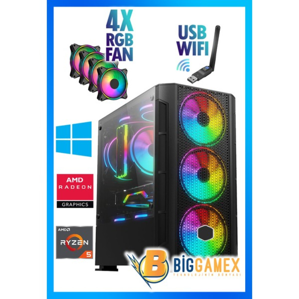 Biggamex CK57 Ryzen 5 5500 32GB Ram 512GB Nvme M.2 SSD RX580 8gb Masaüstü Oyuncu Bilgisayarı - FreeDos Masaüstü Bilgisayar Fiyatı