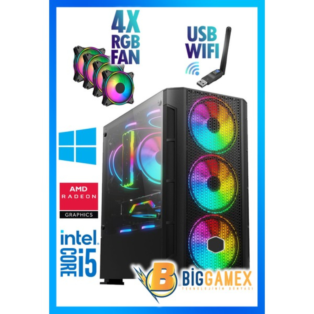 BiggameX GM26 Intel Core i5 3470 16 GB RAM 256 SSD 4 GB RX550 Freedos Masaüstü Bilgisayar - FreeDos - İşletim Sistemi Masaüstü Bilgisayar Fiyatı