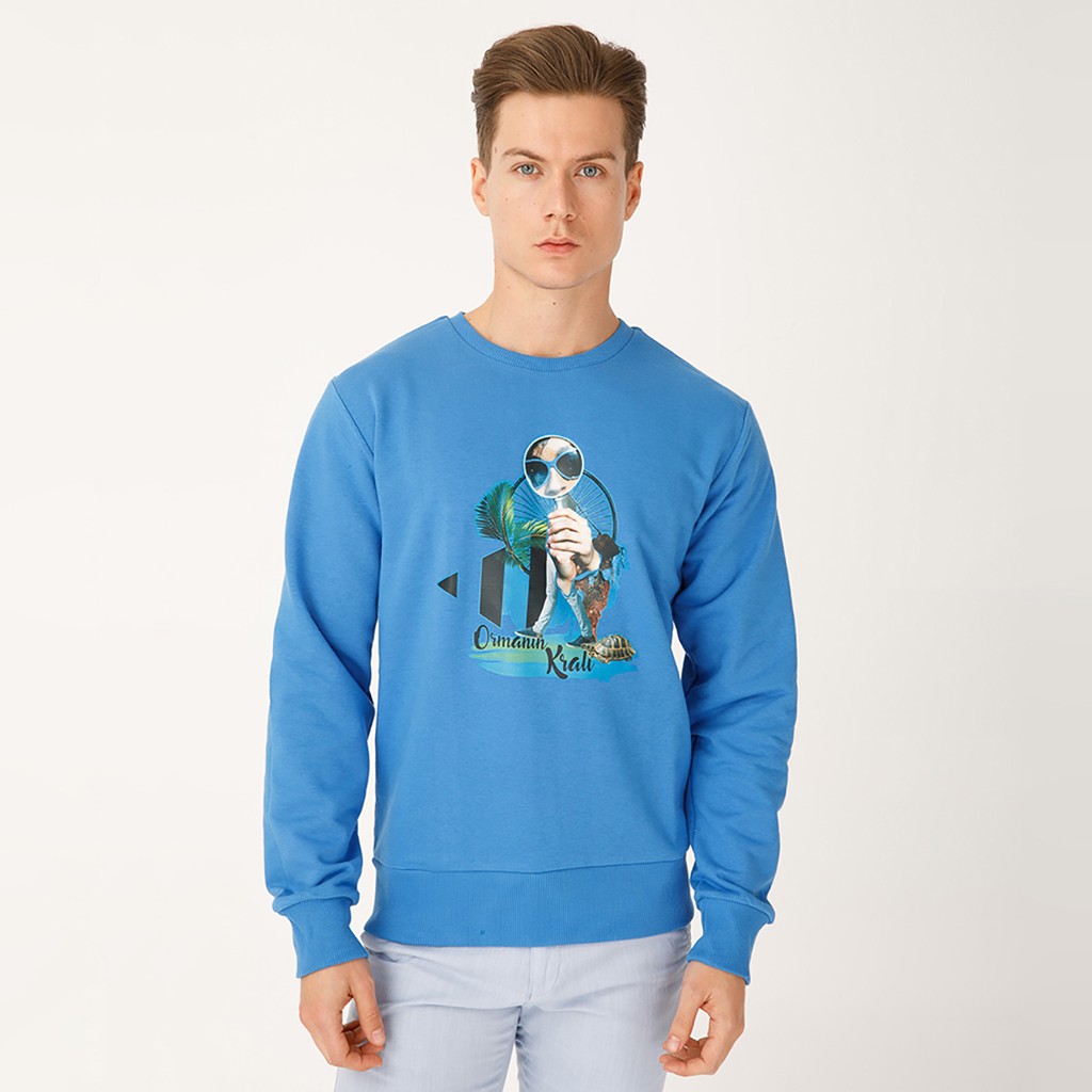 Biggdesign Sweatshirt Nature Ormanın Kralı Erkek Mavi Giyim & İç Giyim Fiyatı