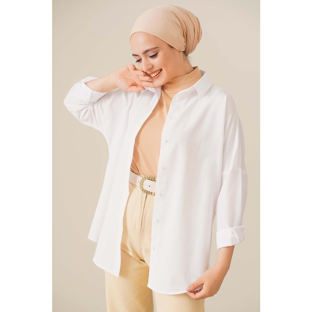 bigmerter 103901 Oversize Basic Tesettür Gömlek - Beyaz 36 Beden Tesettür Giyim Fiyatı
