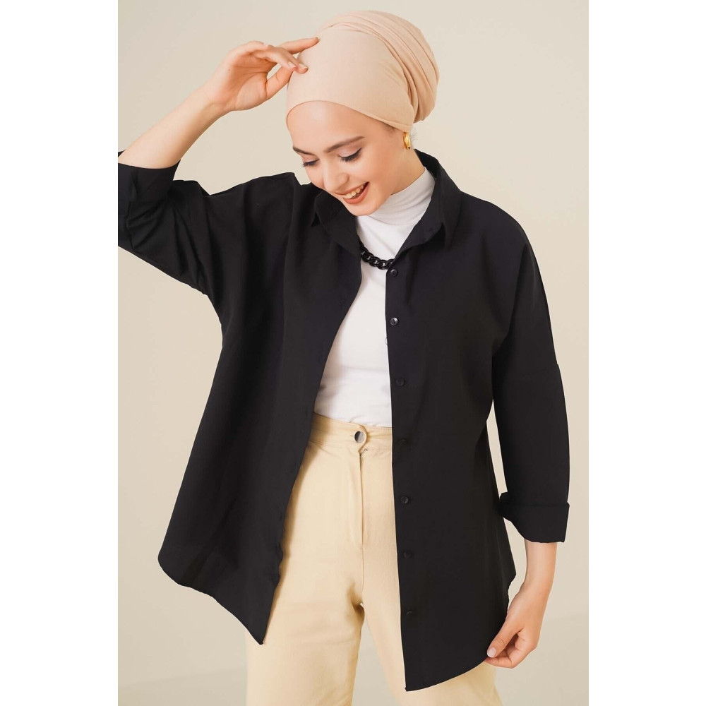 bigmerter 103901 Oversize Basic Tesettür Gömlek - Siyah 42 Beden Tesettür Giyim Fiyatı