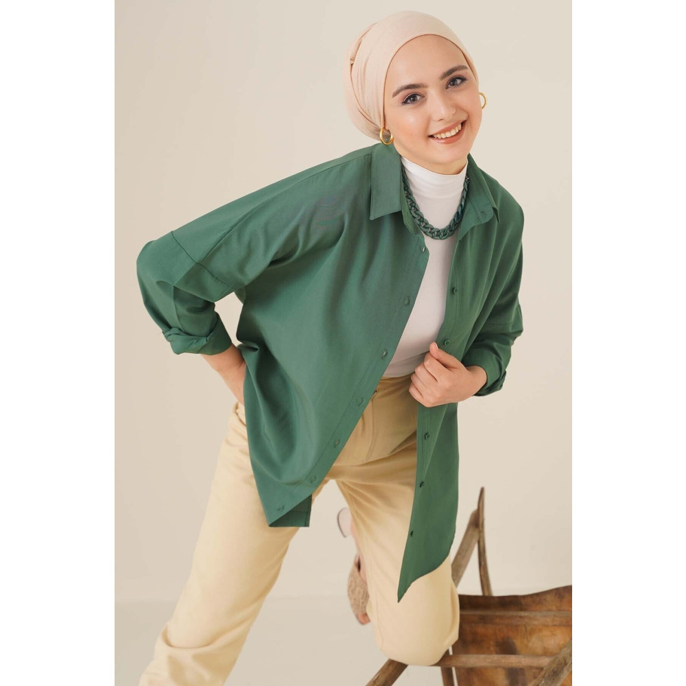 bigmerter 103901 Oversize Basic Tesettür Gömlek - Zümrüt Yeşili 38 Beden Tesettür Giyim Fiyatı