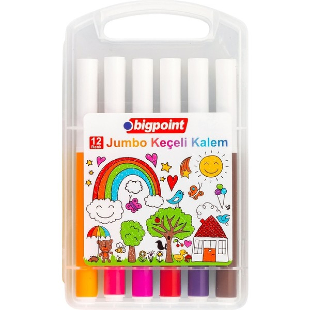 Bigpoint Jumbo Keçeli Kalem 12'li Set (Plastik Kutulu) 6'lı Paket Keçe Uçlu Kalem Fiyatı