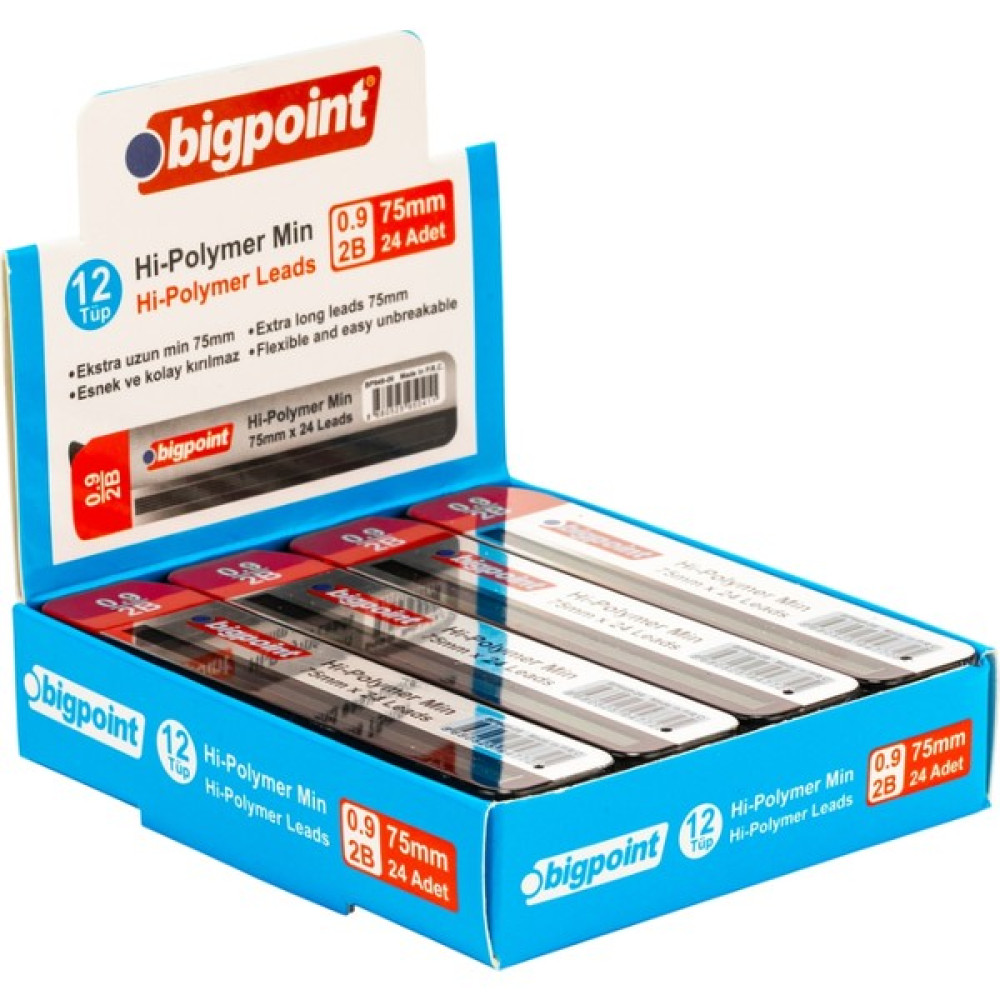Bigpoint Kalem Ucu 0.9mm 2b 75MM 24'lü Tüp - 12 Adet - Karışık-Çok Renkli - standart Kurşun Kalem Ucu (Min) Fiyatı
