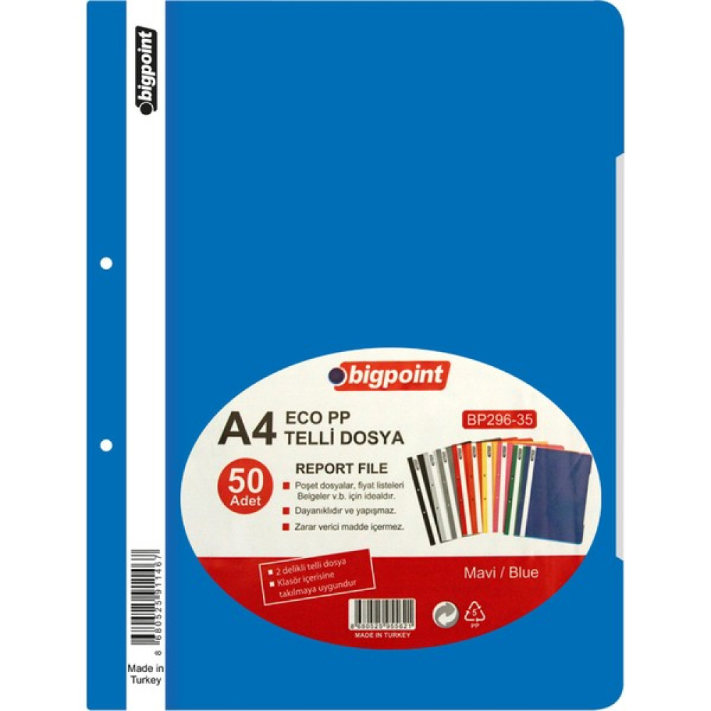 Bigpoint Plastik Telli Dosya Mavi 50'li 1 Paket ( 50 Adet ) Dosya Fiyatı