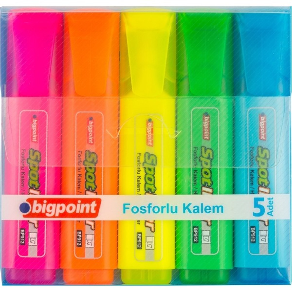 Bigpoint Spotliner Highlighter Fosforlu Kalem 5'li Set - Renkli - Standart Keçe Uçlu Kalem Fiyatı