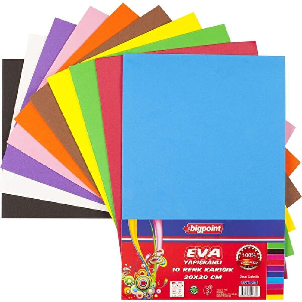 Bigpoint Yapışkanlı Eva Karışık 10 Renk 20 x 30 cm Elişi Kağıdı Fiyatı