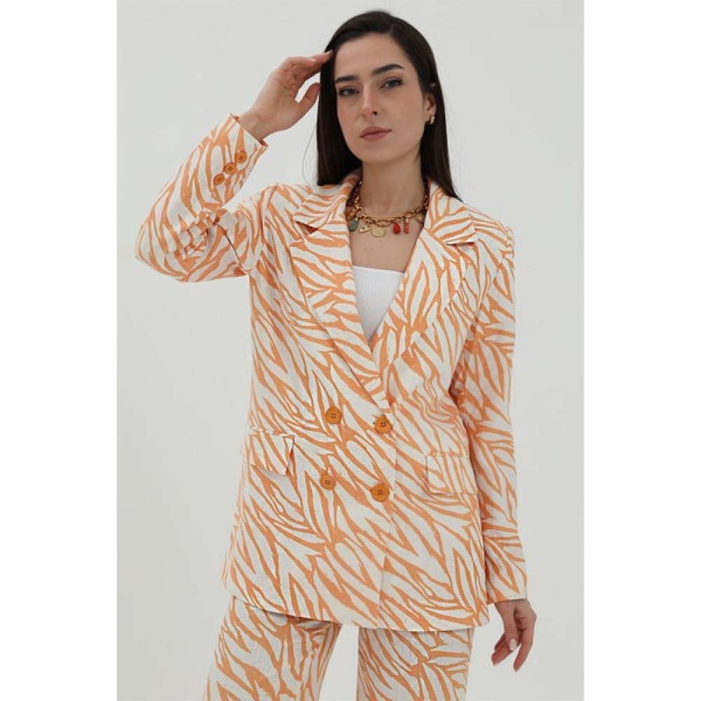BİGWOSZebra Desen Oversize Keten Ceket - Turuncu Bayan Ceket Fiyatı