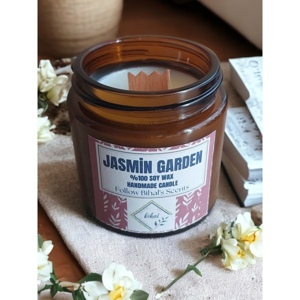 Bihal Yasemin Bahçesi Kokulu Doğal Soya Wax Ahşap Fitil Mum (100ML- 230 Gr) - 1 Adet Dekoratif Mum Fiyatı