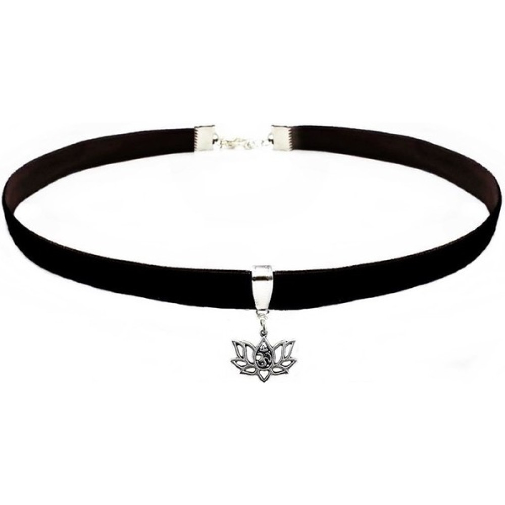 BijuStore Siyah Renk Kadife Lotus Çiçeği Choker Kolye Bijuteri Kolye Fiyatı