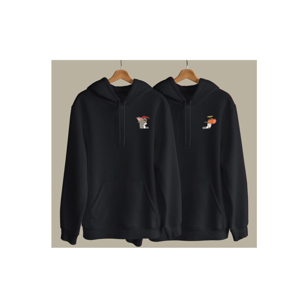 Bikare Design Tom ve Jerry Tasarımlı Sevgili Çift Kombin Kapüşonlu Sweatshirt 2li Ürün XS Beden Bayan Sweatshirt Fiyatı
