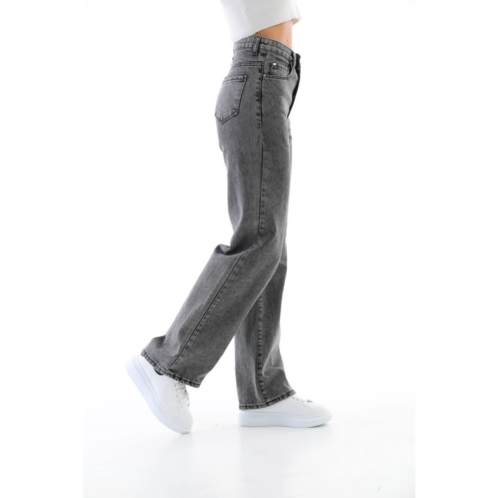 BİKELİFE Kadın Füme Kar Yıkamalı Yüksek Bel Palazzo Jean 32 Beden Bayan Jeans / Kot Pantolon Fiyatı