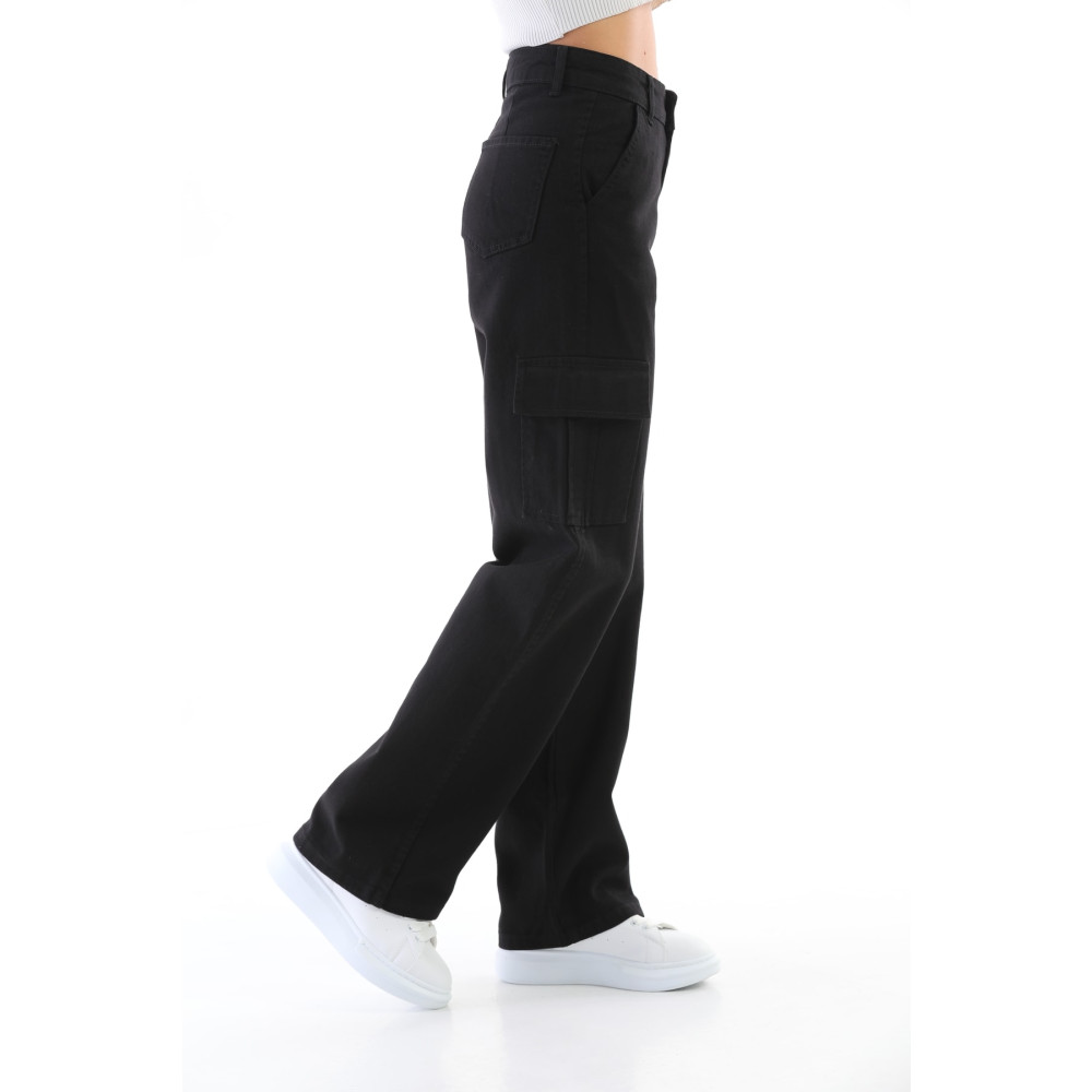 BİKELİFE Kadın Siyah Yüksek Bel Geniş Paça Kargo Pantolon 42 Beden Bayan Jeans / Kot Pantolon Fiyatı