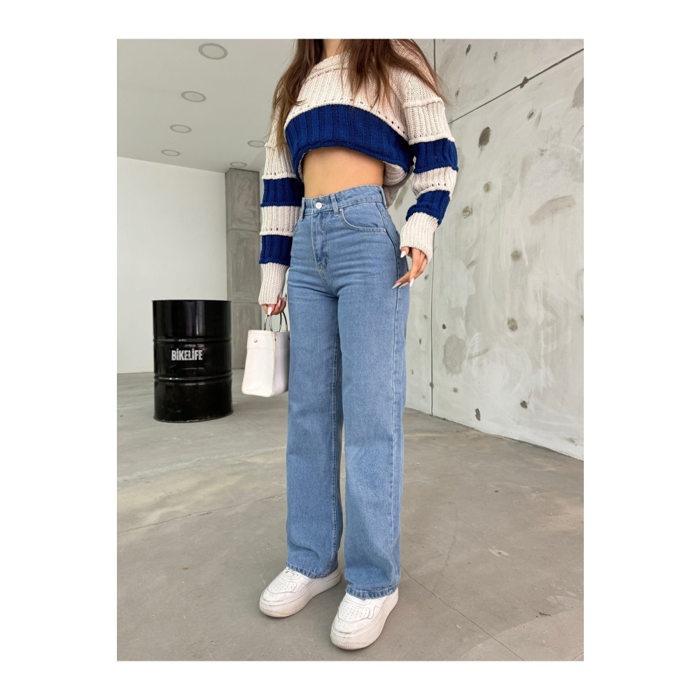 BİKELİFE Mavi Yüksek Bel Palazzo Jean 34 Beden Bayan Jeans / Kot Pantolon Fiyatı