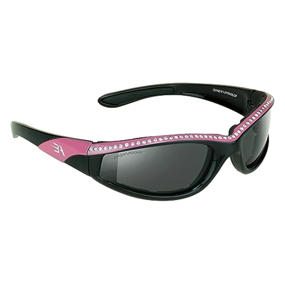 Bikershades Rhinestone Pink Frame Motorcycle Sunglasses Foam Padded for Women.