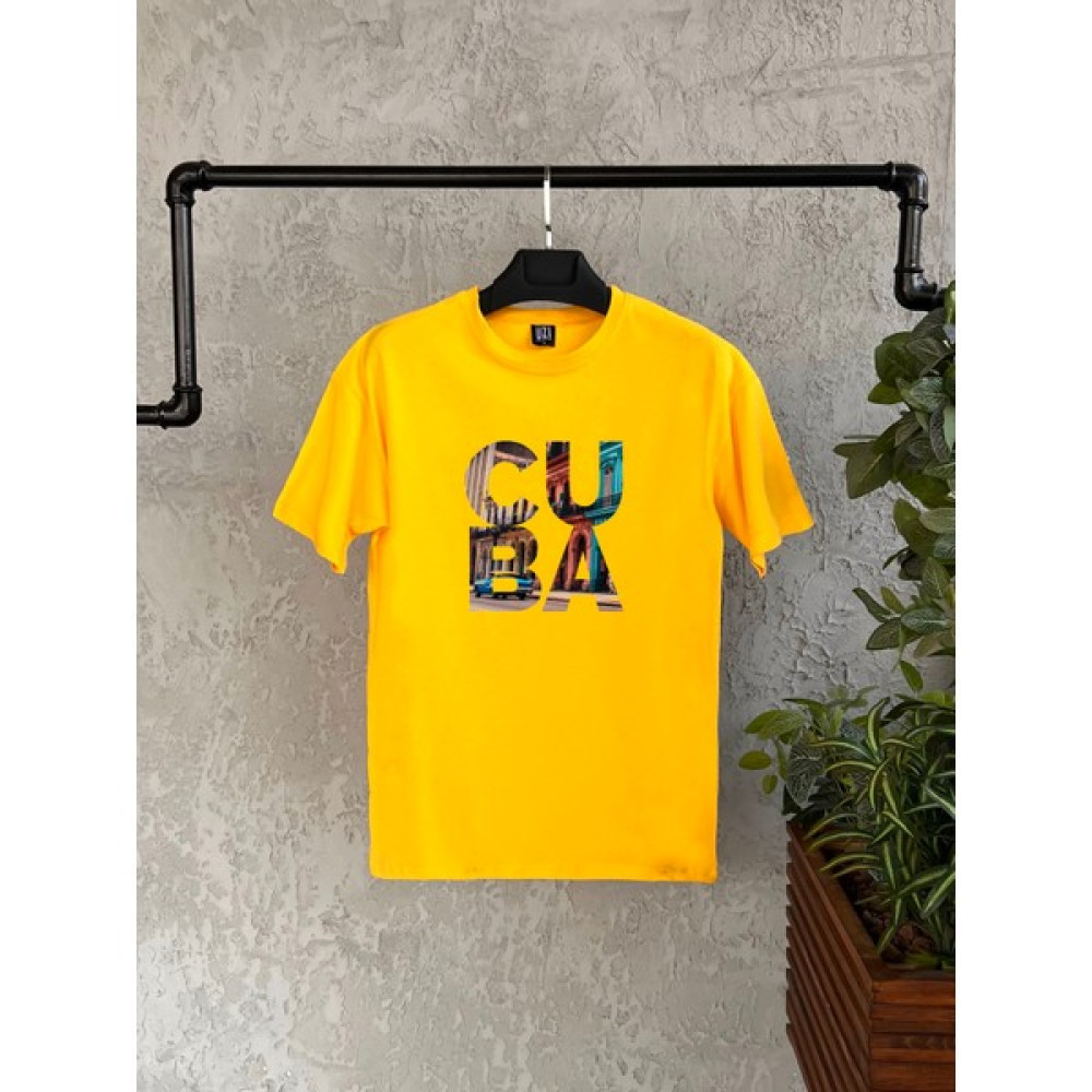 Bikombine Cuba Baskılı Sarı Oversize Erkek Tshirt Erkek T-shirt Fiyatı