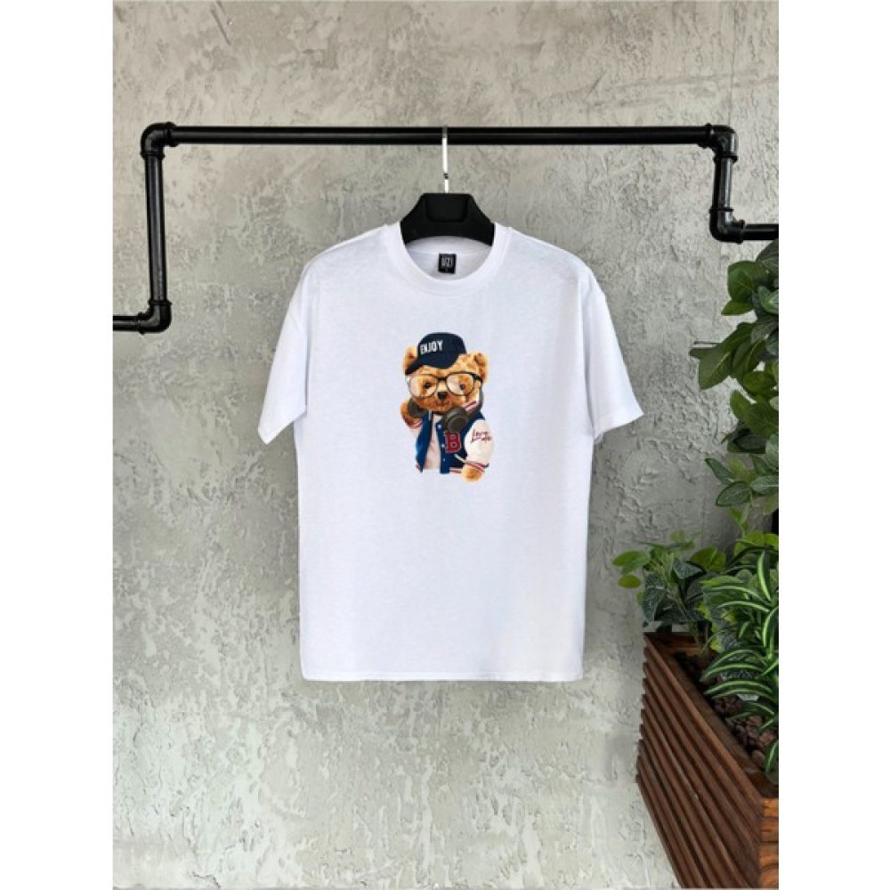 Bikombine Enjoy Bear Baskılı Beyaz Oversize Erkek Tshirt Erkek T-shirt Fiyatı