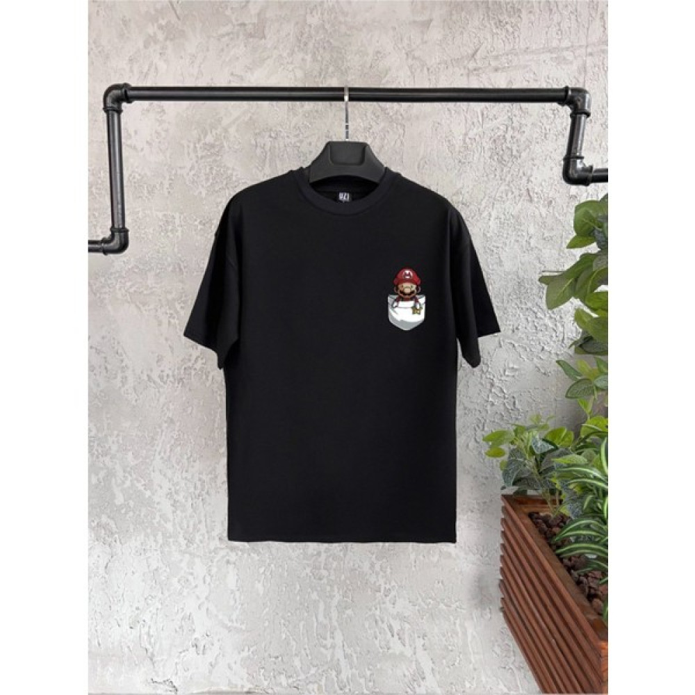 Bikombine Mario Baskılı Siyah Oversize Erkek Tshirt Erkek T-shirt Fiyatı