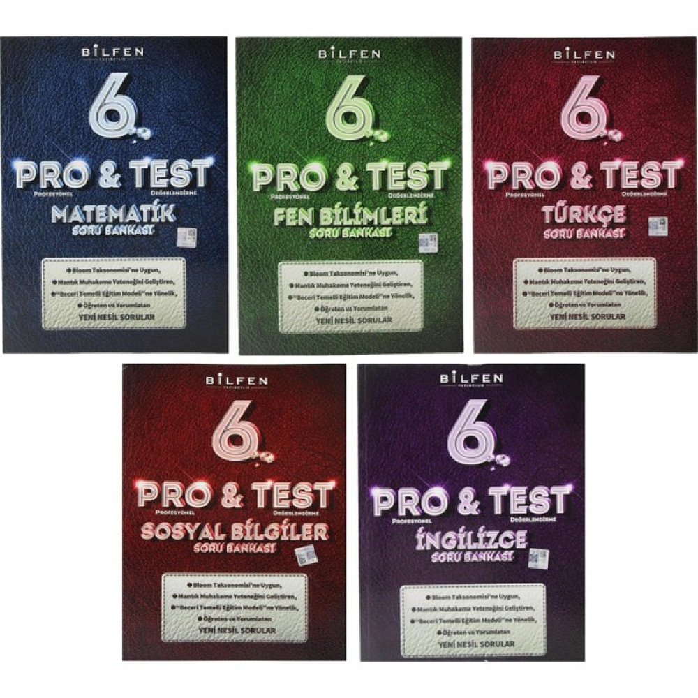 Bilfen 6. Sınıf Pro & Test Yeni Nesil Soru Bankası Seti 5 Kitap Tüm Dersler Fiyatı