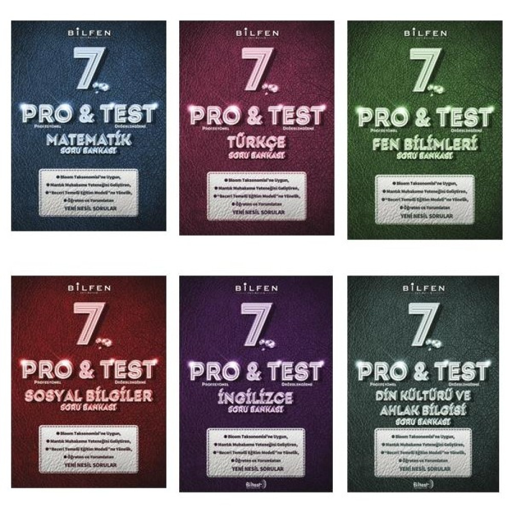 Bilfen 7. Sınıf Pro Test Soru Bankası Seti 6'lı Matematik Fen Sosyal Türkçe İngilizce Din Kültürü ve Ahlak Bilgis. Tüm Dersler Fiyatı