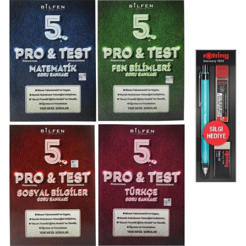 Bilfen Yayınları 5. Sınıf Pro Test Matematik Türkçe Fen Sosyal Soru Bankası Seti 4 Kitap + 3'lü Kalem Seti Tüm Dersler Fiyatı