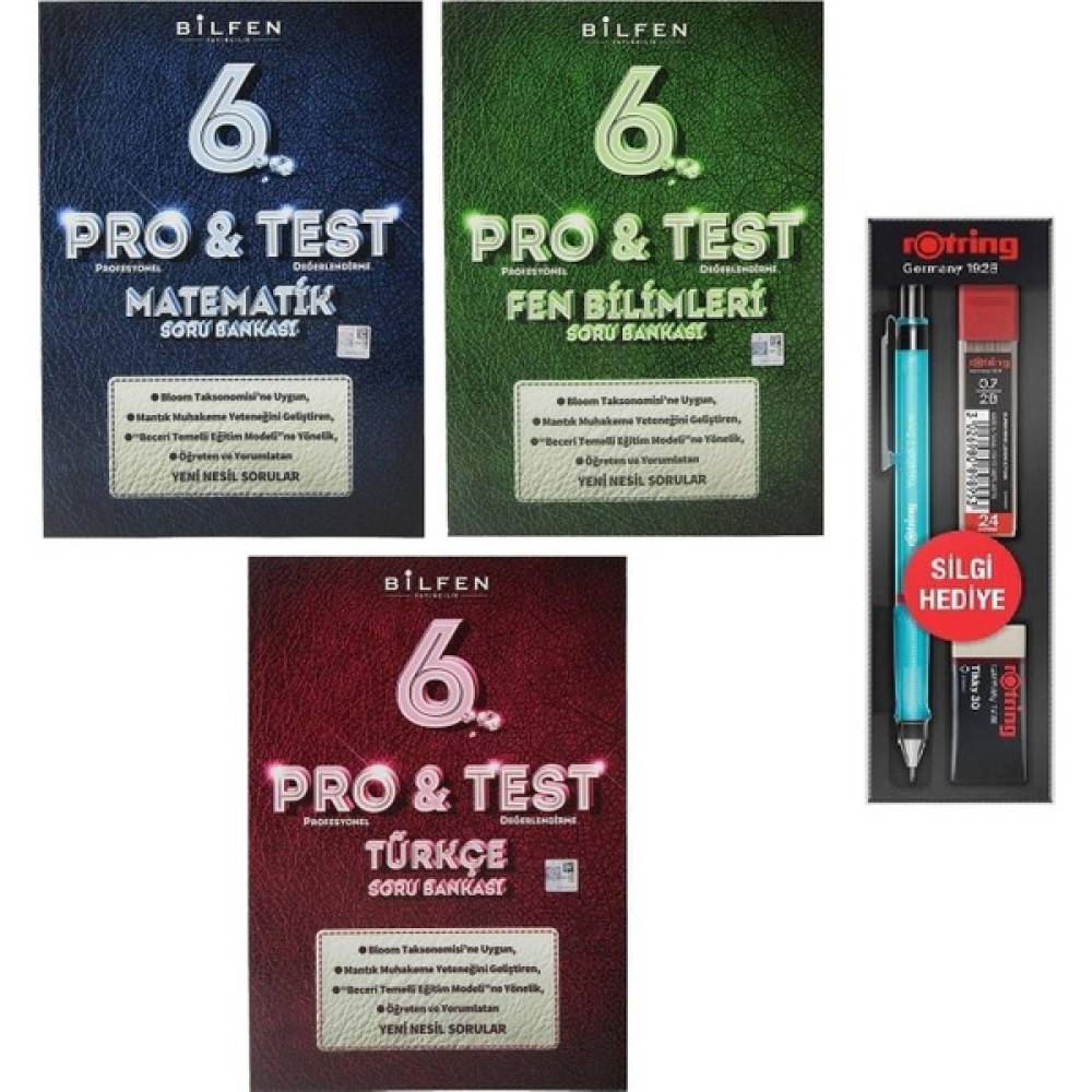 Bilfen Yayınları 6. Sınıf Pro Test Matematik Türkçe Fen Soru Bankası Seti 3 Kitap + 3'lü Kalem Seti Tüm Dersler Fiyatı