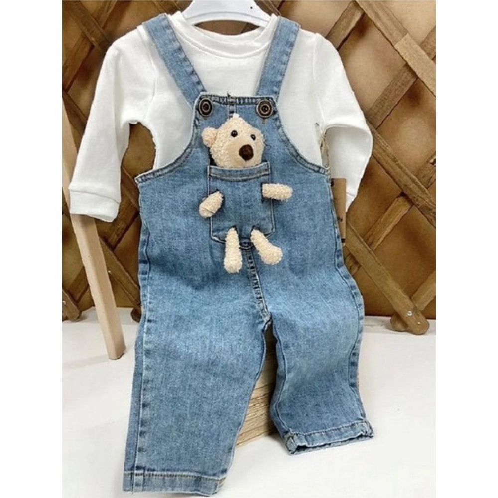 Bilge Trend Oyuncaklı Kot Salopet Tshirt Ikili Takım Teddy Bear Slopet T Shirt Takım Erkek Çocuk Pantolon Fiyatı