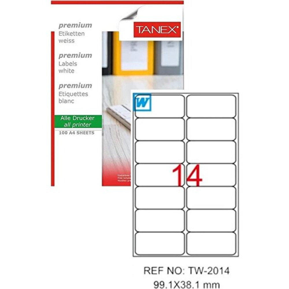 Bilgisayar Etiketi TW-2014 99,1X38,1 mm 100 Lü Lazer Etiket 1 Paket Tanex Davetiye Kargo Koli Kutu Etiketi - Beyaz - Standart Etiket Makinesi Fiyatı