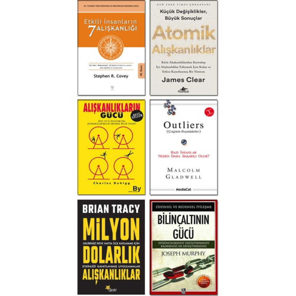 Bilinçaltının Gücü + Etkili Insanların 7 Alışkanlığı + Atomik Alışkanlıklar + Alışkanlıkların Gücü + Milyon Dolarlık Alışkanlıklar + Outliers / 6 K... Kişisel Gelişim ve Psikoloji Fiyatı