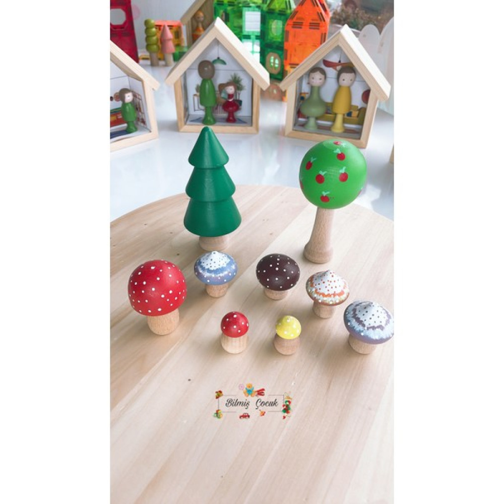 Bilmiş Çocuk Waldorf Ahşap Mantar ve Ağaç Seti Oyuncak ( 9 Parça) Bebek Oyuncakları Fiyatı