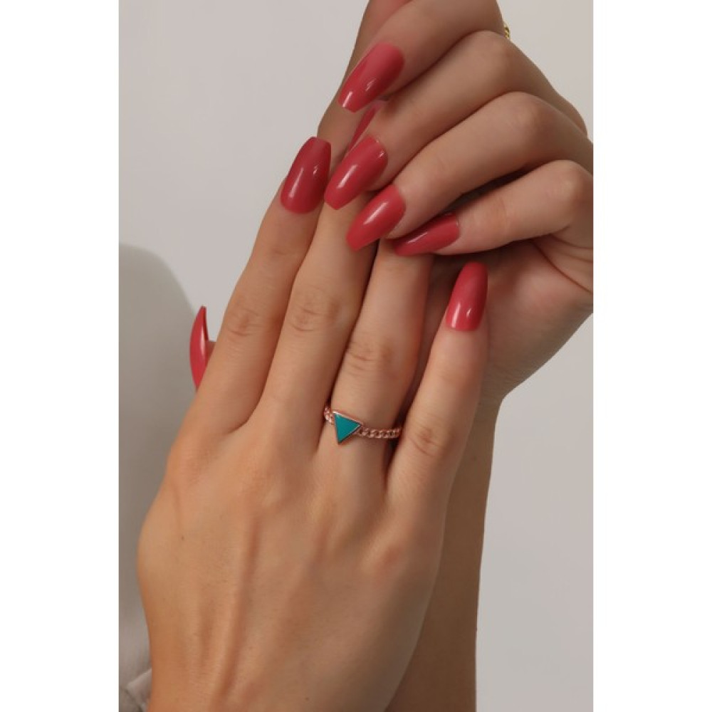 Bilsen Store 925 Ayar Gümüş Rose Kaplama Yeşil Mineli Ayarlanabilir Üçgen Yüzük Gümüş Yüzük Fiyatı