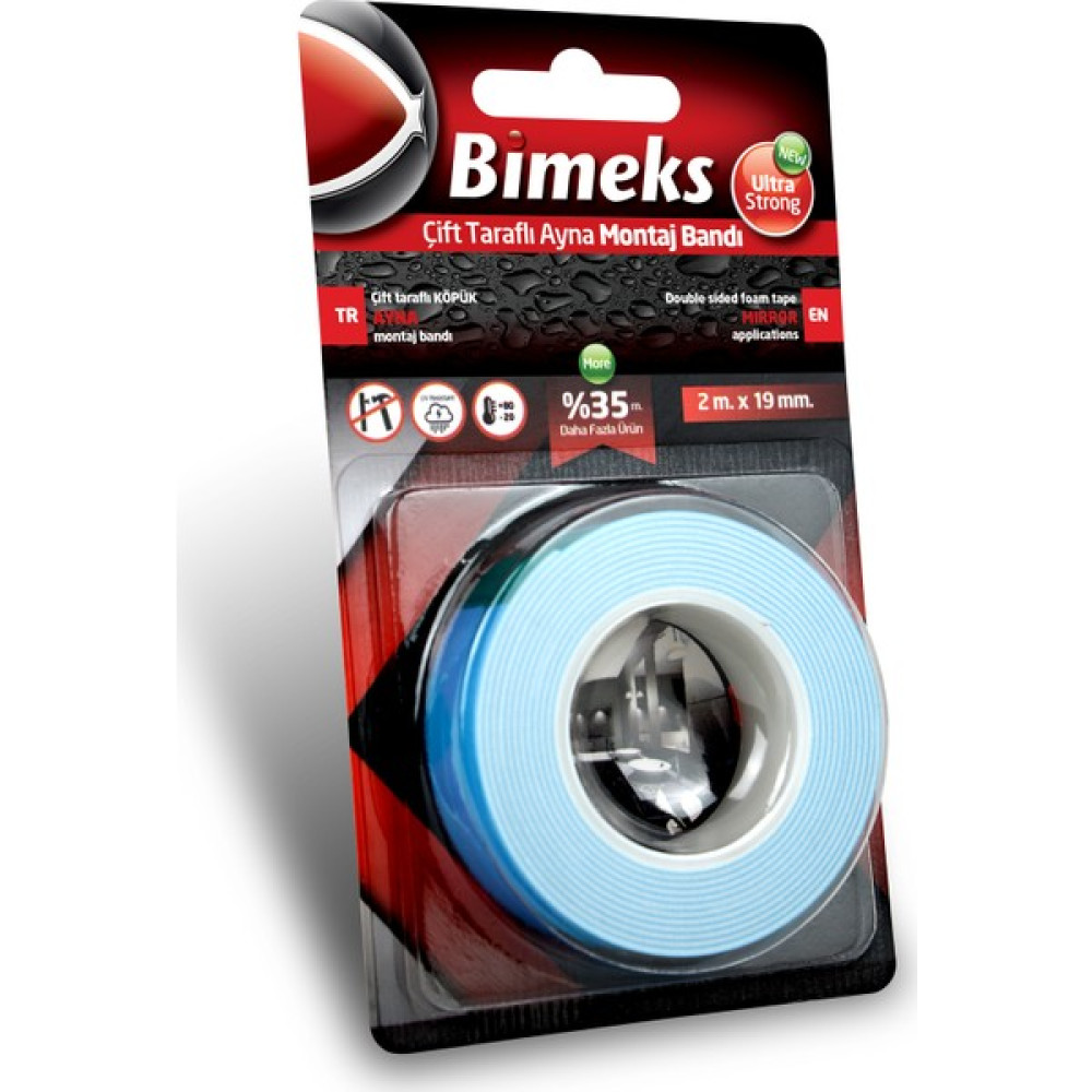 Bimeks  Çift Taraflı Extra Güçlü - Ayna Montaj Bandı - 2 Mt X 19 Mm Nalburiye & Hırdavat Fiyatı