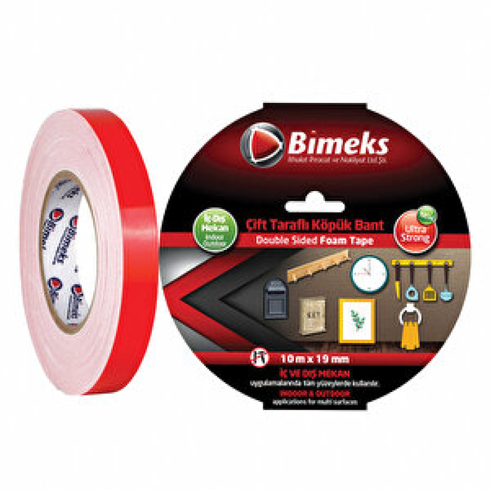 Bimeks Çift Taraflı Extra Güçlü Köpük Montaj Bandı - 19mm 10 metre Bant Fiyatı