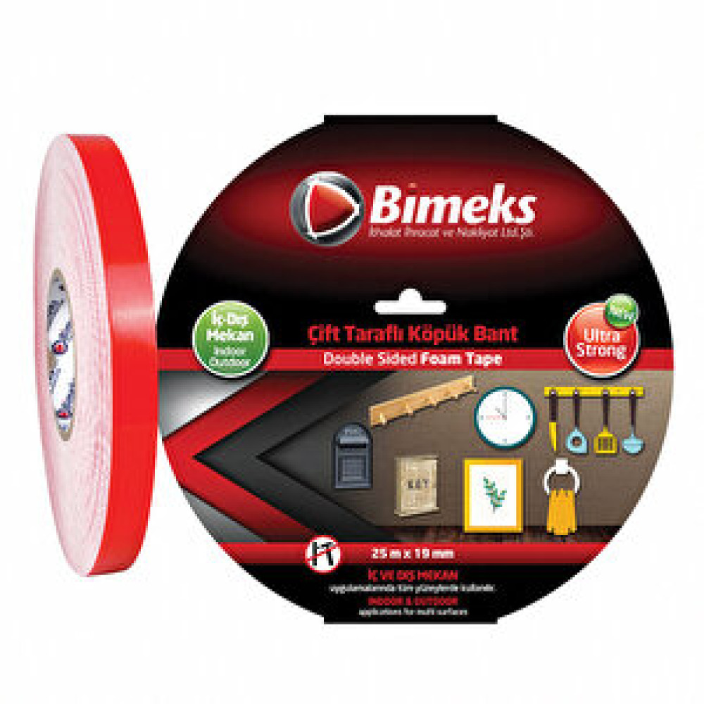Bimeks Çift Taraflı Extra Güçlü Köpük Montaj Bandı - 19mm 25 Metre Bant Fiyatı