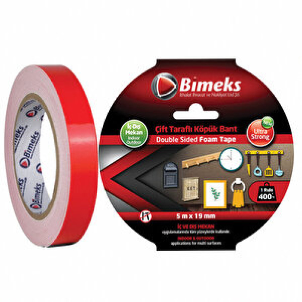 Bimeks Çift Taraflı Extra Güçlü Köpük Montaj Bandı - 19mm 5 metre Bant Fiyatı