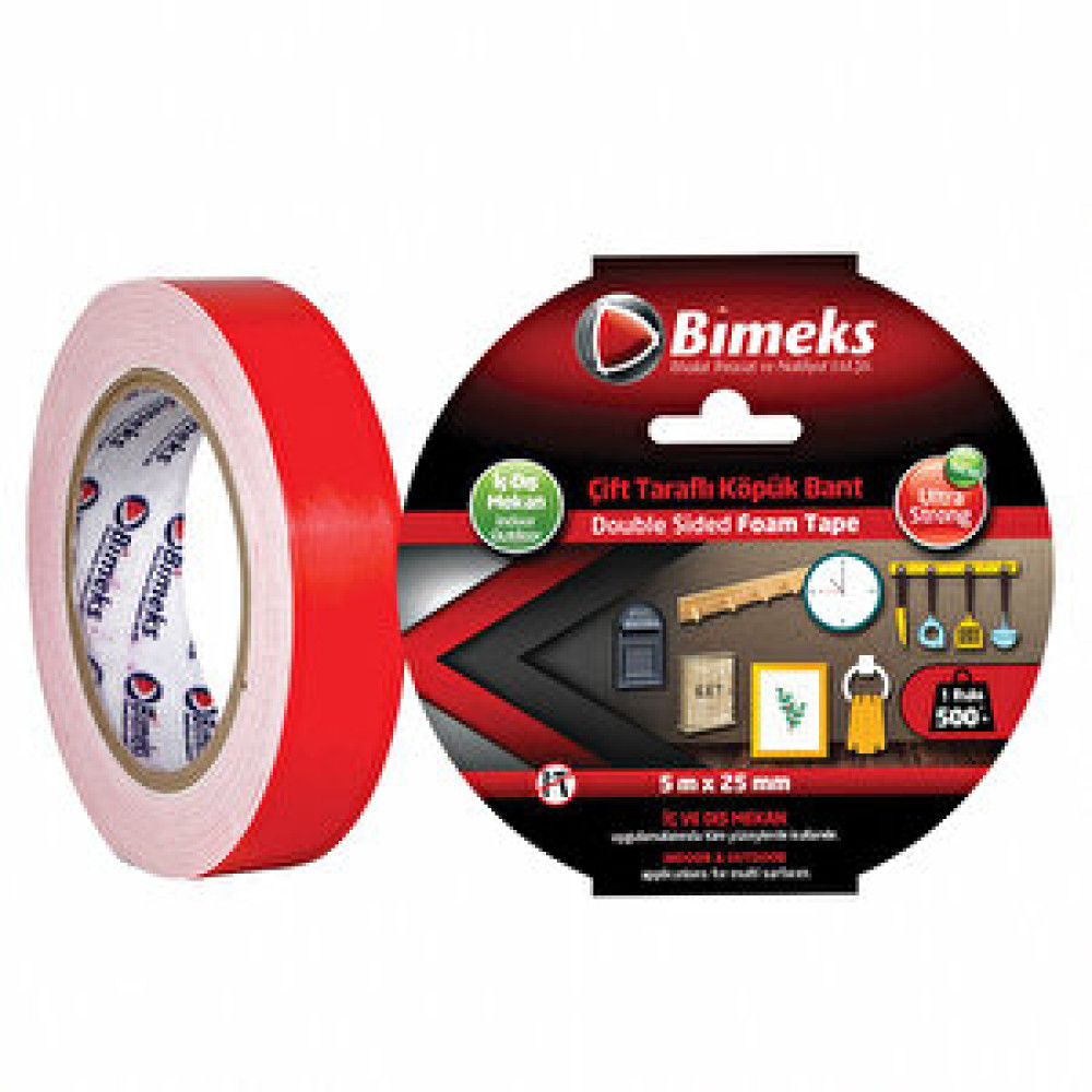 Bimeks Çift Taraflı Extra Güçlü Köpük Montaj Bandı - 25mm 5 metre Bant Fiyatı