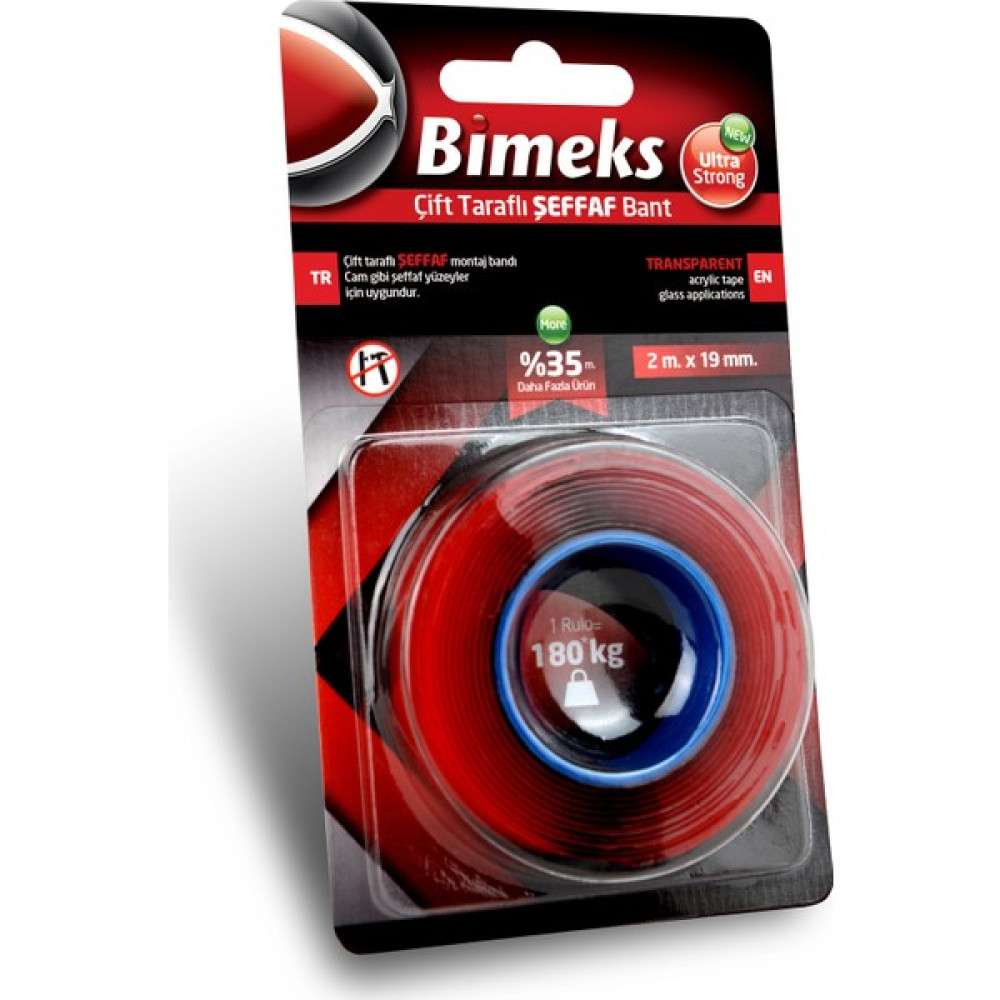 Bimeks Çift Taraflı Şeffaf Montaj Bandı 2 m X 19 mm 180 Kg Nalburiye & Hırdavat Fiyatı