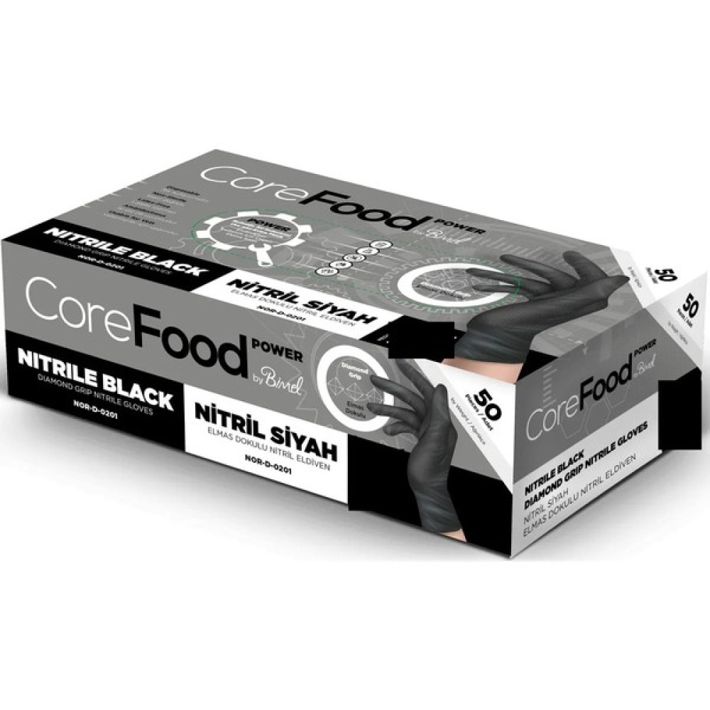 Bimel Corefood Power Tırtıklı Siyah Nitril Eldiven 50 Adet - M Diğer Fiyatı