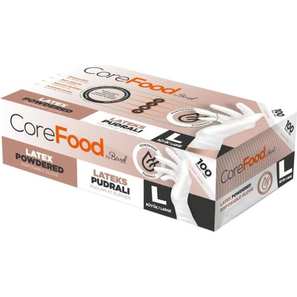 Bimel Corefood Pudralı Lateks Eldiven L Beden Beyaz 100'LÜ Diğer Fiyatı