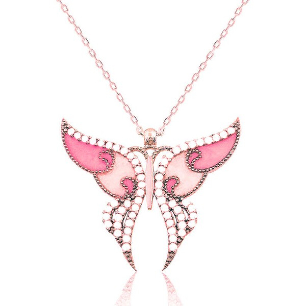 BiMode Gümüş Rose Pembe Kelebek Kadın Kolye Gümüş Kolye Fiyatı