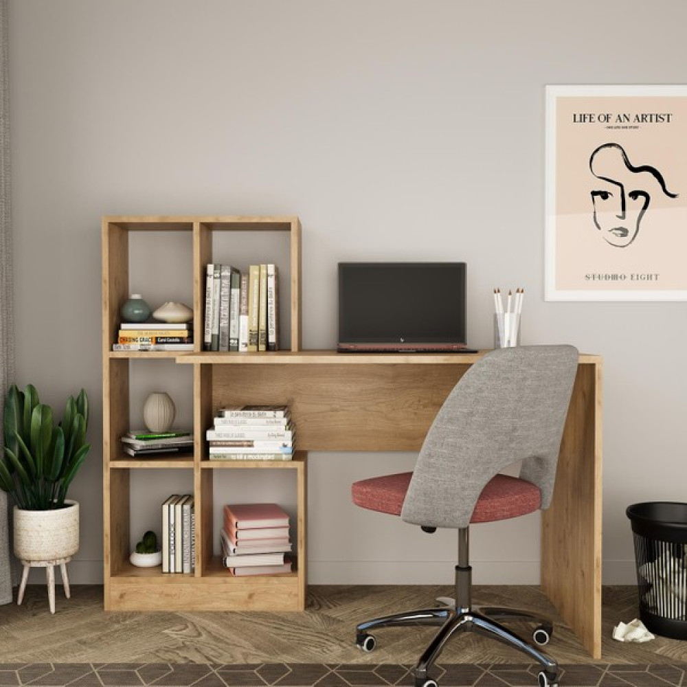Bimossa Dustin Kitaplıklı Çalışma Masası - 118x56x112 - Meşe Çalışma Masası Fiyatı