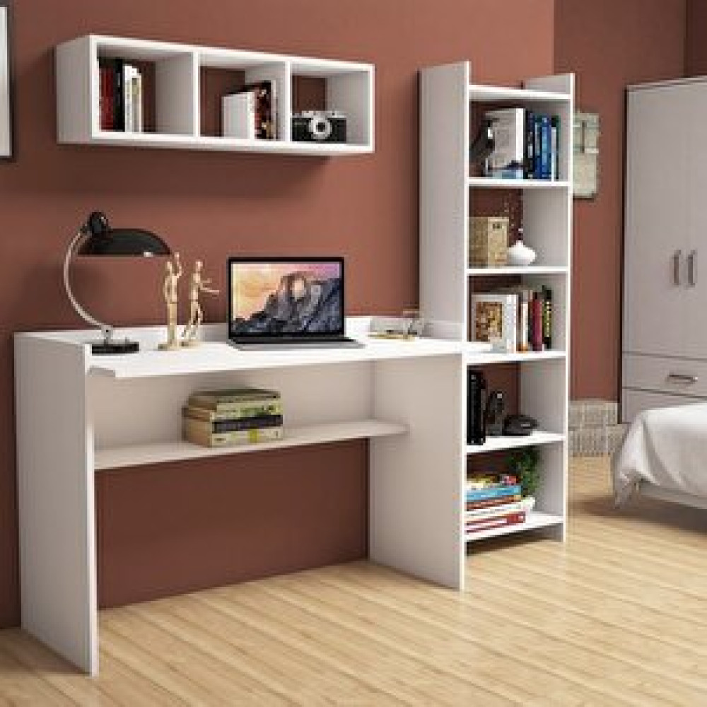 Bimossa Hürrem Beyaz Çalışma Masası Kitaplık Raflı 118 Cm U7040 Bilgisayar Masası Fiyatı